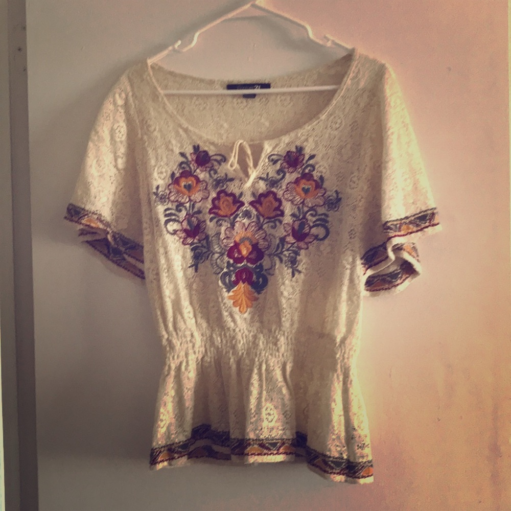 hippie boho Crochet embroidered peasant top